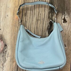 Coach Jules Pebbled Leather Shoulder Hobo in Light Blue